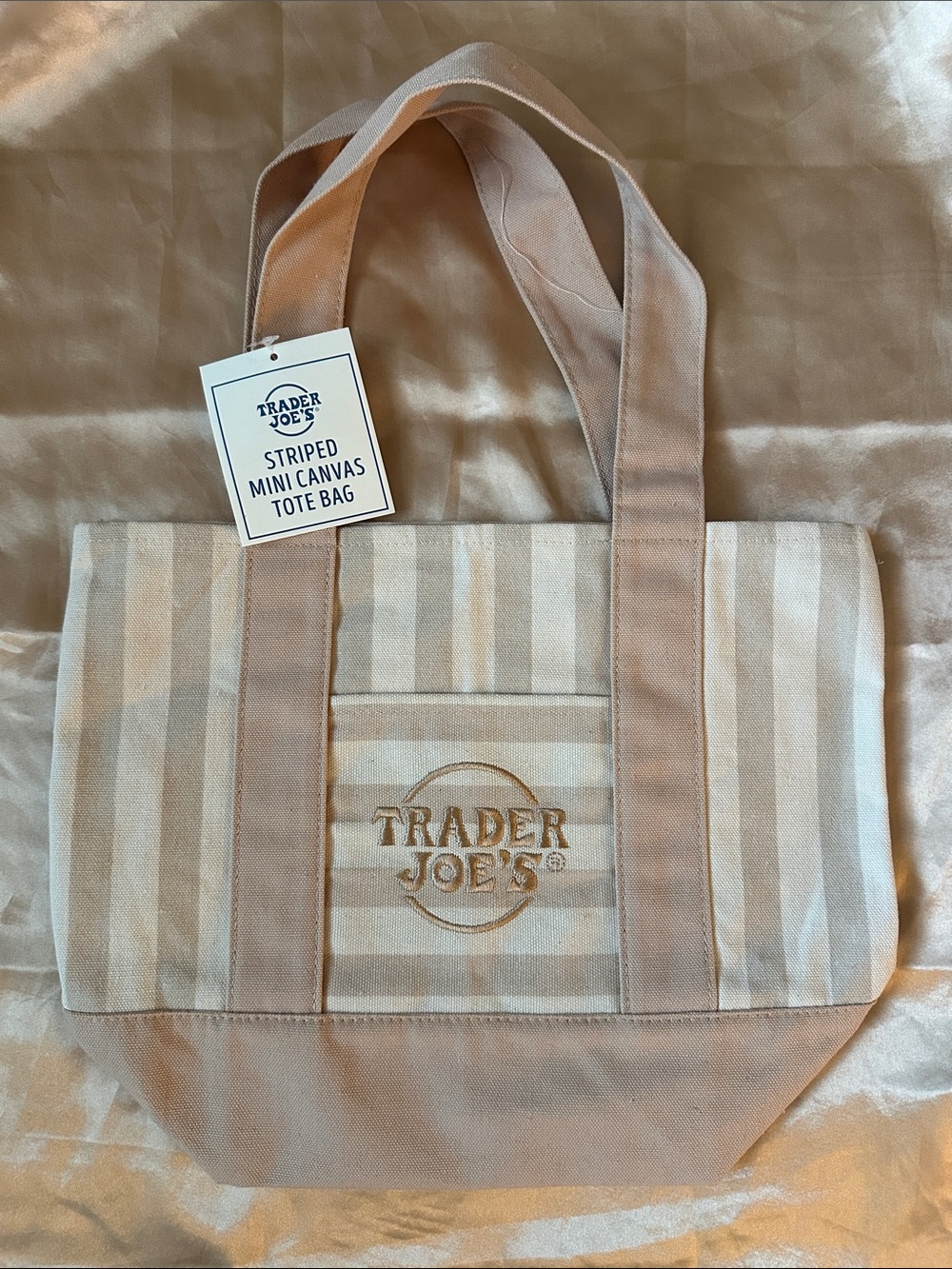 NWT Trader Joe's Beige and Cream Striped Mini Tote Bag